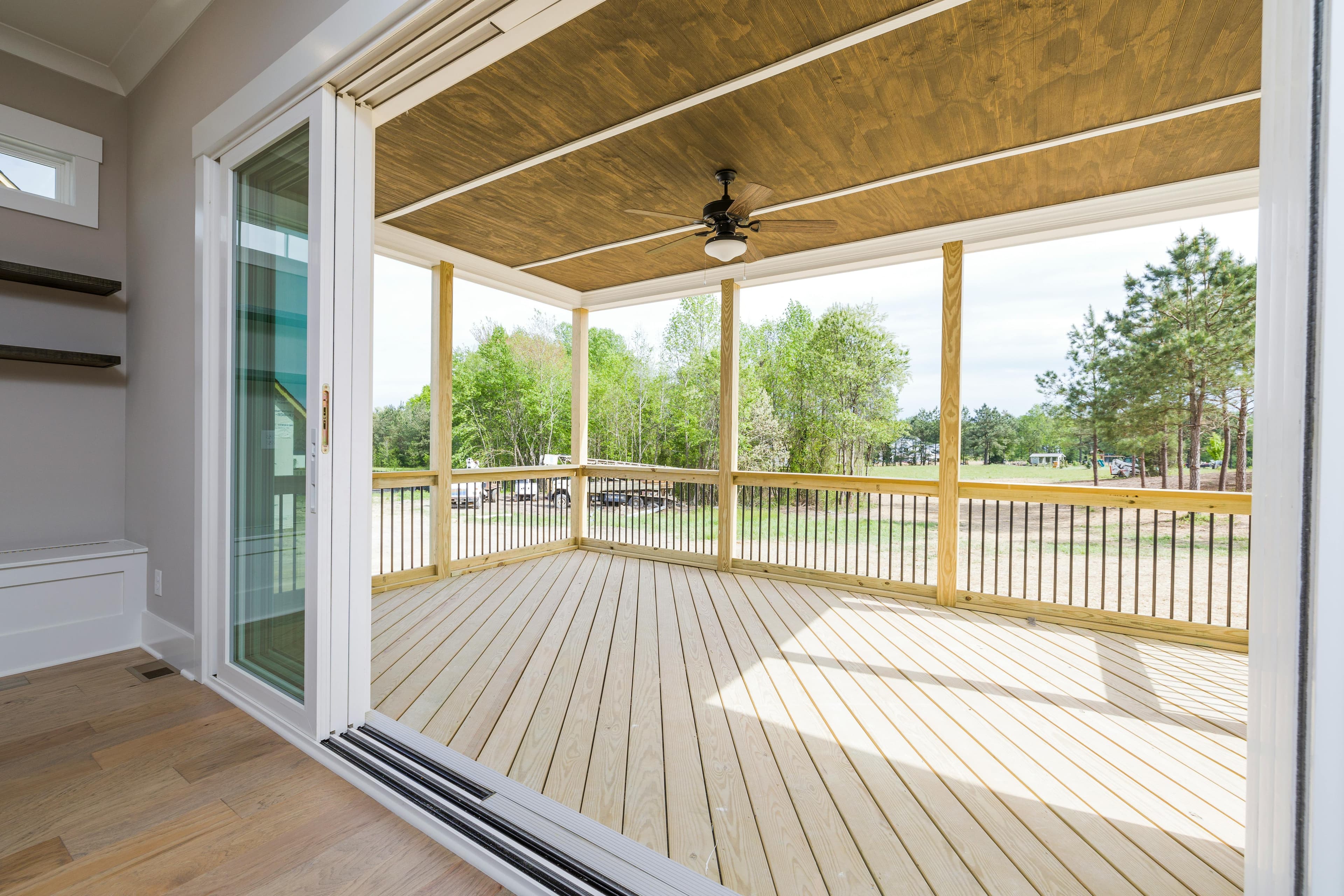New construction screened porch viewed from interior in Pickerington, Ohio